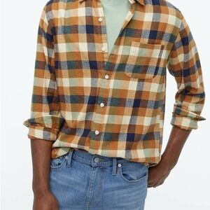J. Crew Casual Plaid Shirt - Tan, Blue, White Flannel